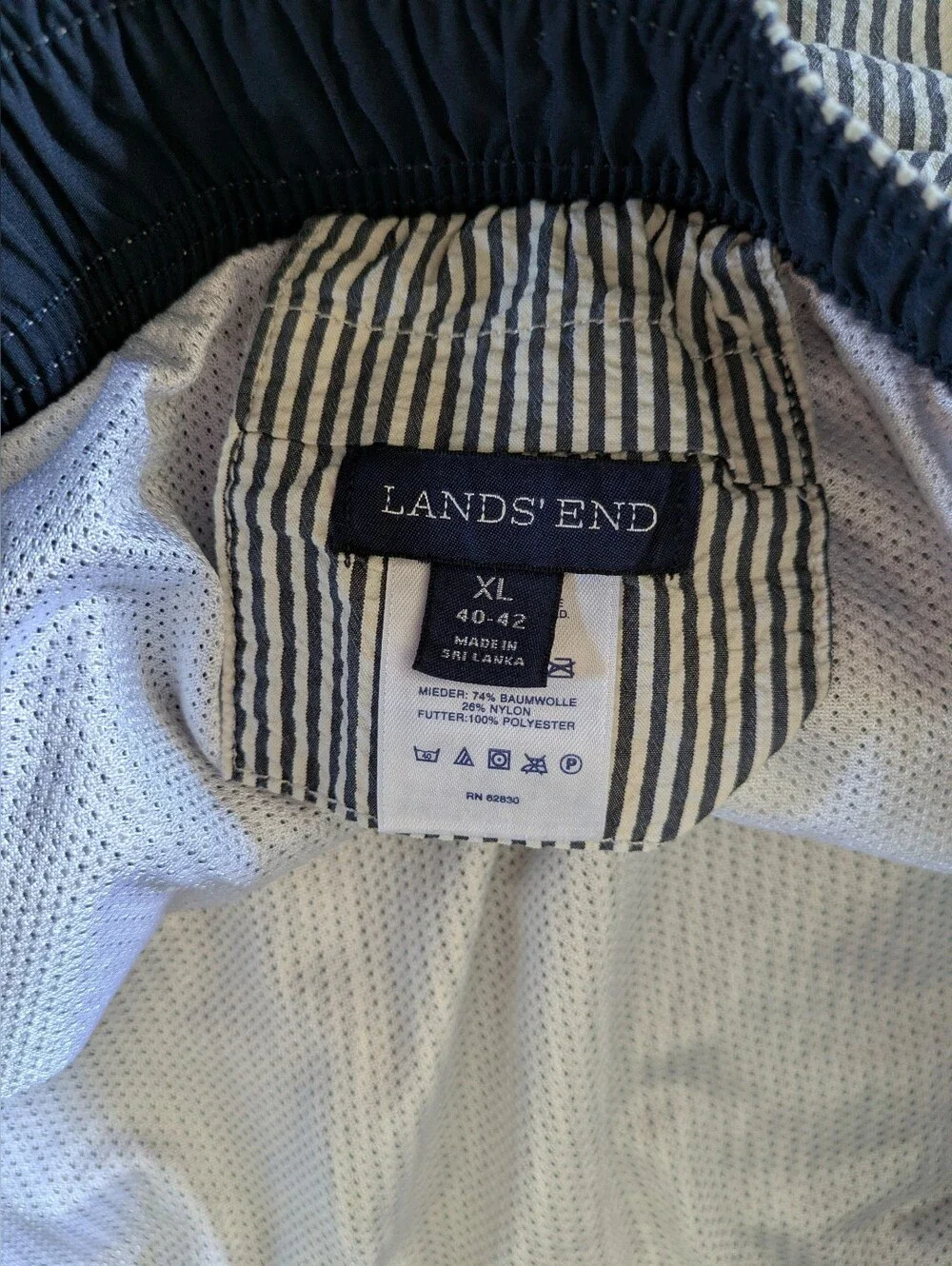 Lands End Blue & White Striped Pocketed Swim Trunks Shorts Mens XL 40-42